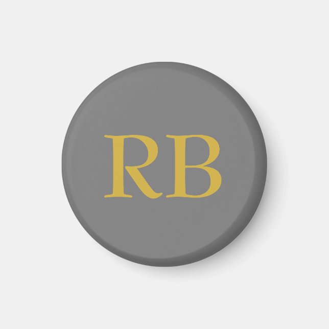 Modern Grey Gold Colour Monogram Initials Magnet (Front)
