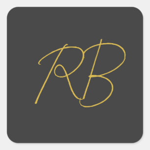Modern Grey Gold Colour Monogram Initials Square Sticker