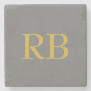 Modern Grey Gold Colour Monogram Initials Stone Coaster