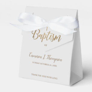 Modern grey gold cross Baptism Party Thank you Favour Box