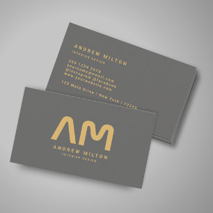 Modern Grey Gold Monogram Business Card