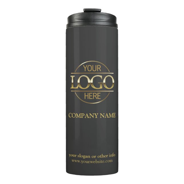 Modern Grey Gold Promotional Company Business Logo Thermal Tumbler (Front)