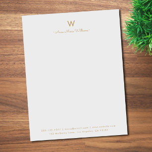 Modern Grey Gold Script Monogram Custom Letterhead