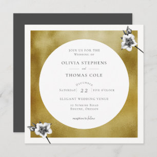 Modern Grey Gold Xmas Roses Christmas Wedding Invitation