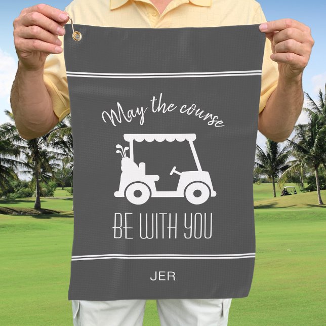 Modern Grey Golf Cart Monogrammed Golfer Quote Golf Towel (Creator Uploaded)