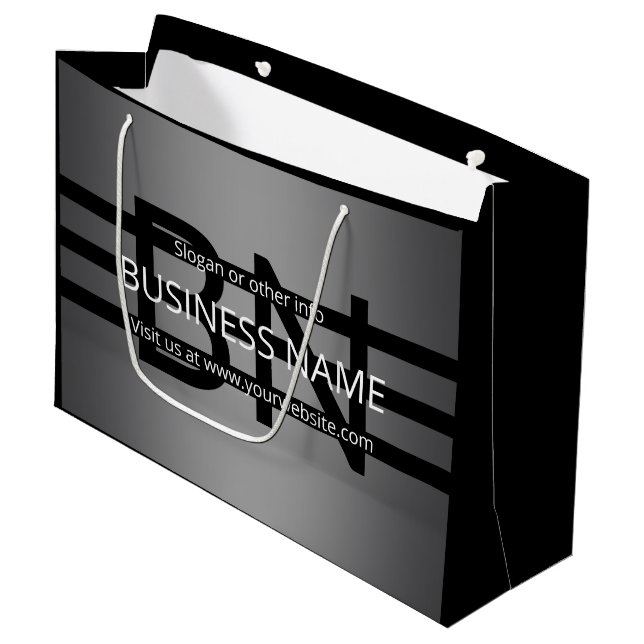 Modern Grey Gradient & Horizontal Black Stripes Large Gift Bag (Front Angled)
