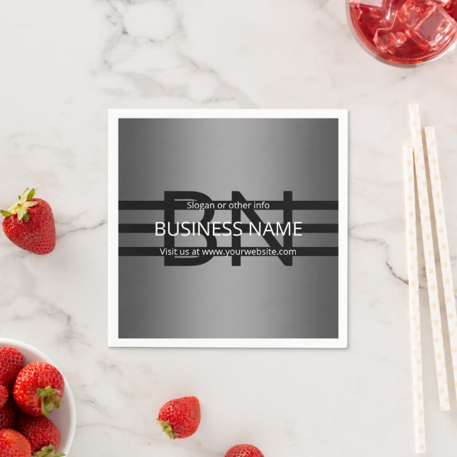 Modern Grey Gradient & Horizontal Black Stripes Napkin (Insitu)