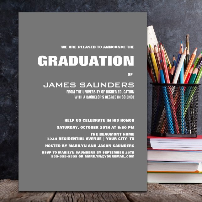 Modern Grey Graduation Party Invitation (Creator Uploaded)