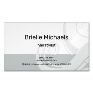 Modern Grey Hairstylist Scroll Magnetic Business Card