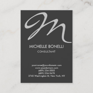 Modern grey handwriting monogram business card