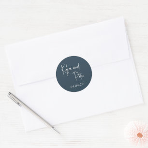 Modern Grey Handwritten Script Elegant Wedding Classic Round Sticker