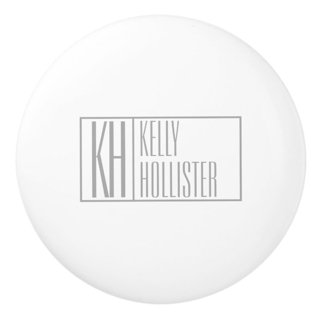 Modern Grey Initials & Name Logo Ceramic Knob (Front)