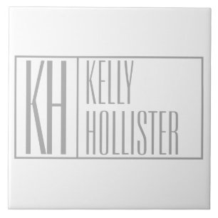 Modern Grey Initials & Name Logo Ceramic Tile
