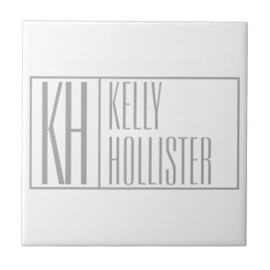 Modern Grey Initials & Name Logo Ceramic Tile