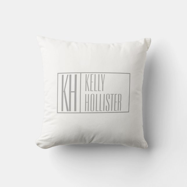 Modern Grey Initials & Name Logo Cushion (Front)