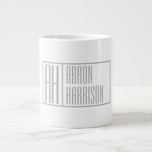 Modern Grey Initials & Name Logo Large Coffee Mug