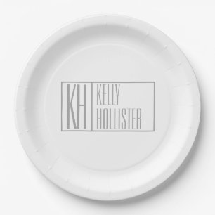 Modern Grey Initials & Name Logo Paper Plate