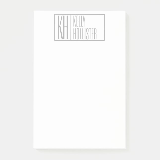 Modern Grey Initials & Name Logo Post-it Notes (Front)