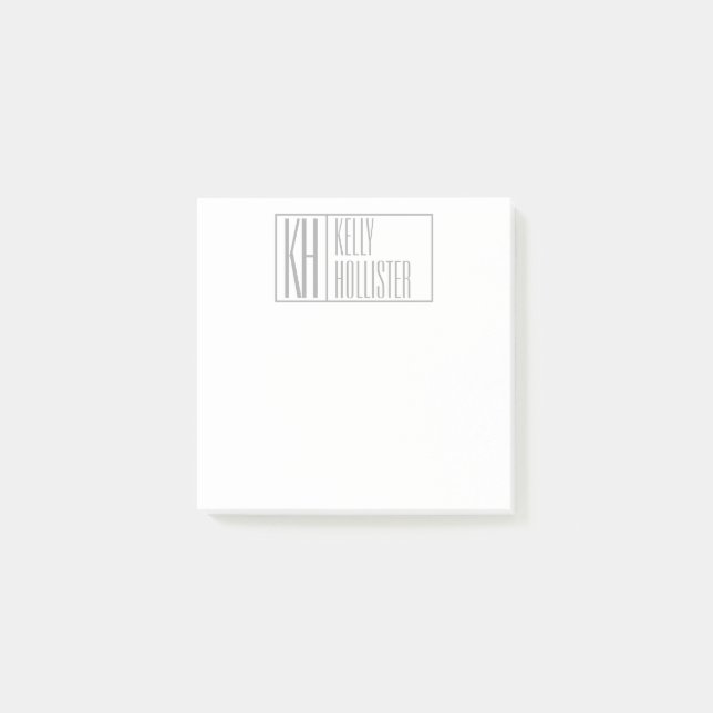 Modern Grey Initials & Name Logo Post-it Notes (Front)