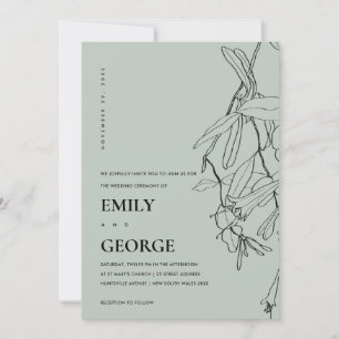 MODERN GREY LINE DRAWING FLORAL WEDDING INVITE