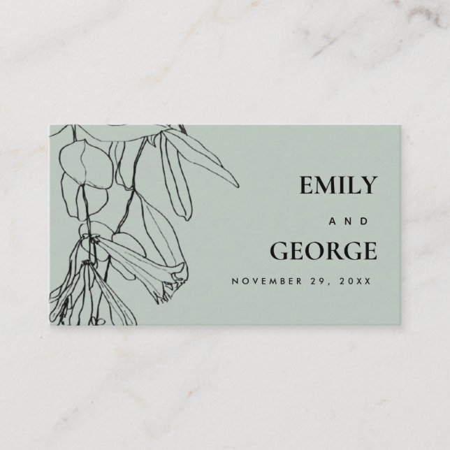 MODERN GREY LINE DRAWING FLORAL WEDDING WEBSITE BUSINESS CARD (Front)