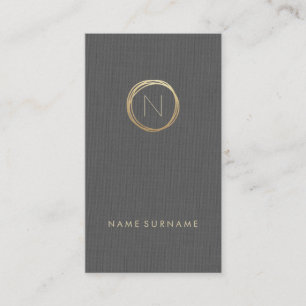 Modern Grey Linen Elegant Gold Monogram Vertical Business Card