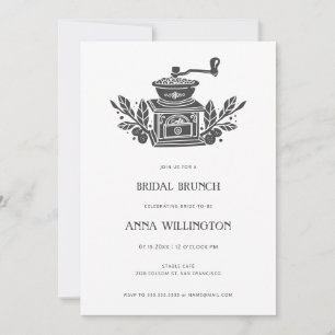 Modern Grey Linocut Bridal Shower Brunch Invitation