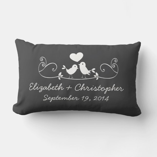 Modern Grey Love Birds Personalised Throw Pillow (Front)