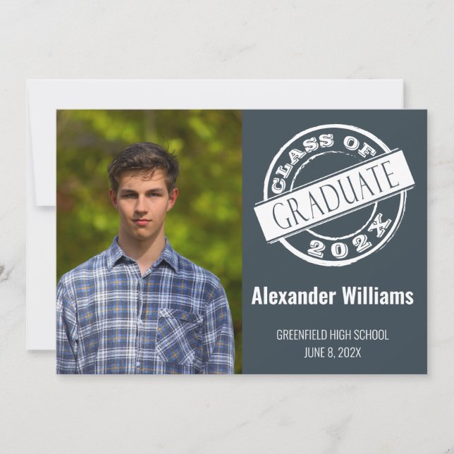 Modern Grey Male Photo Graduation Party  Invitation (Front)