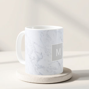 Modern Grey Marble Custom Initial Gift Coffee Mug