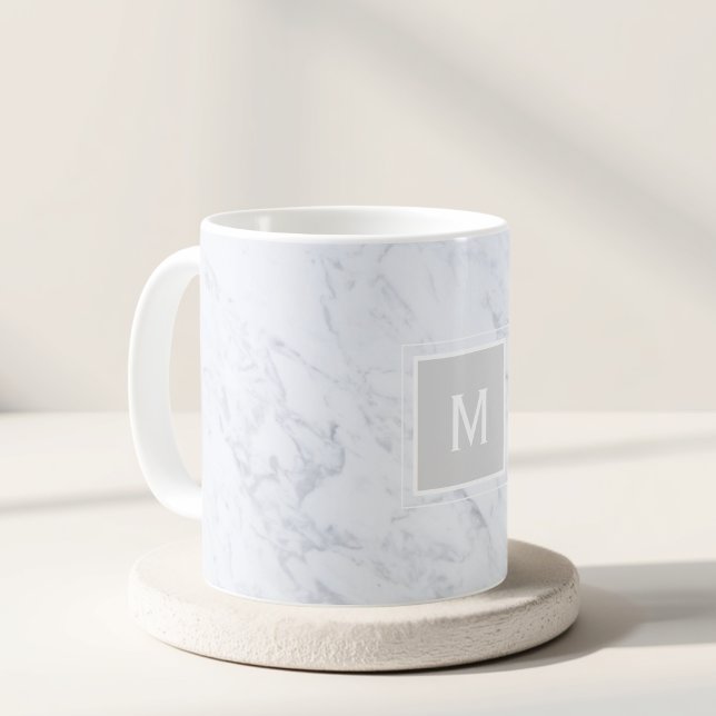 Modern Grey Marble Custom Initial Gift Coffee Mug (Creator Uploaded)