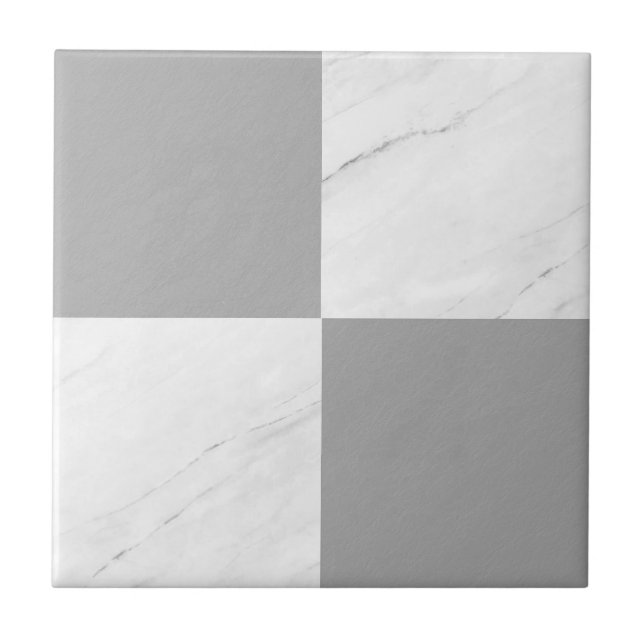 Modern Grey Marble Geometric Chequered Ceramic Tile (Front)