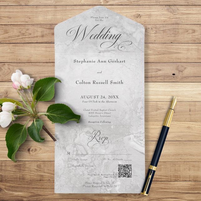 Modern Grey Marble Minimal QR Code All In One Invitation (Creator Uploaded)