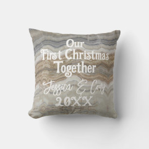 Modern grey marble Our First Christmas Together Cushion
