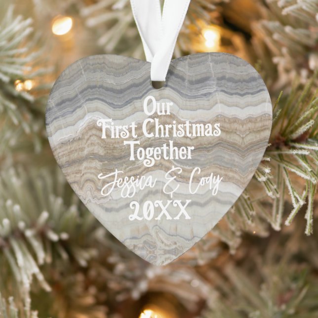 Modern grey marble Our First Christmas Together Ornament (Tree)