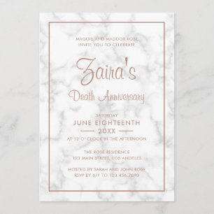 Modern Grey Marble Rose Gold Death Anniversary Invitation