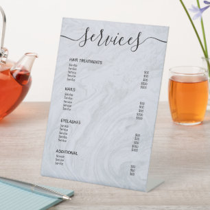 Modern Grey Marble Salon Price List Service Menu Pedestal Sign
