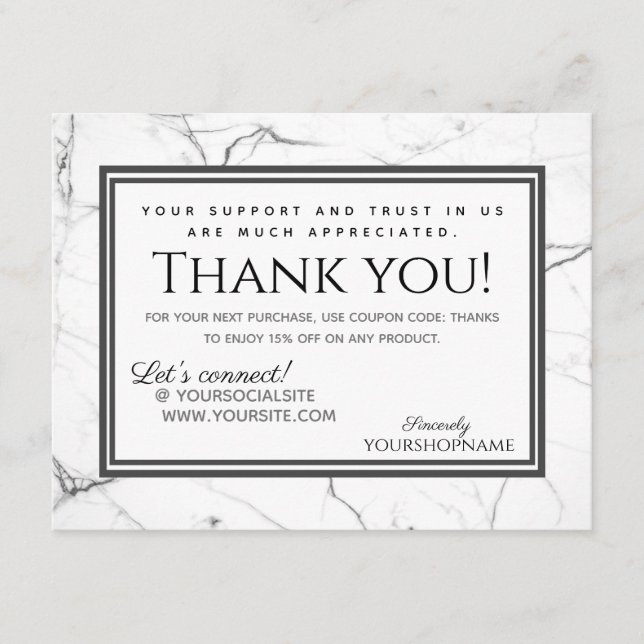 Modern Grey Marble Thank You for your Order Card (Front)