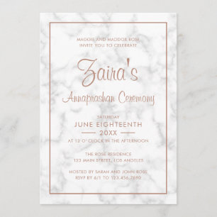 Modern Grey Marble with Rose Gold Annaprashan Invitation