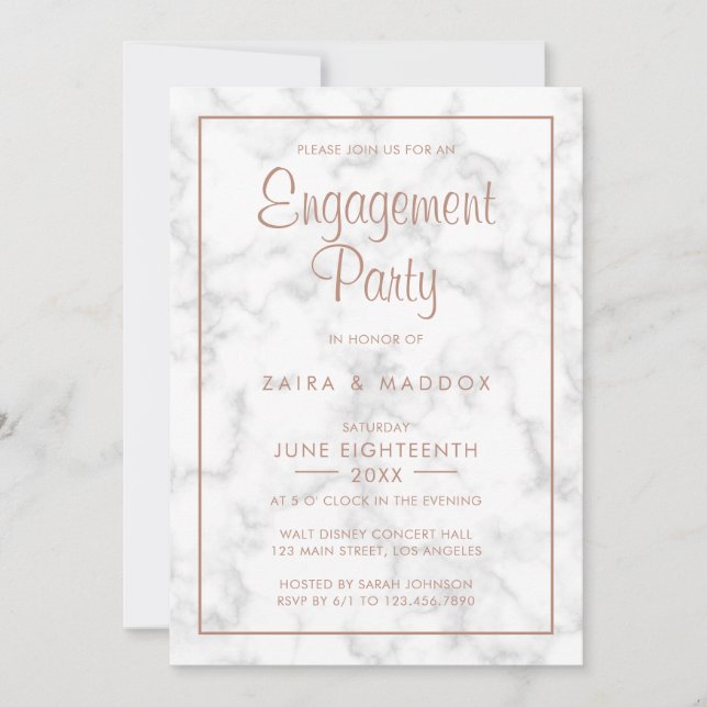 Modern Grey Marble with Rose Gold Engagement Party Invitation (Front)