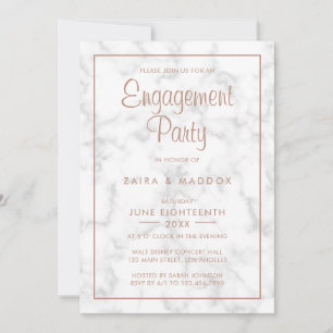 Modern Grey Marble with Rose Gold Engagement Party Invitation