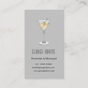 Modern grey Martini  Bartender Business Card