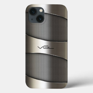 Modern Grey Metallic Geometric Design iPhone 13 Case