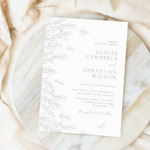 Modern Grey Minimal Leaves Botanical Wedding Invitation