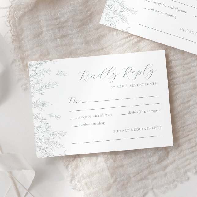 Modern Grey Minimal Leaves Wedding RSVP Card (Creator Uploaded)