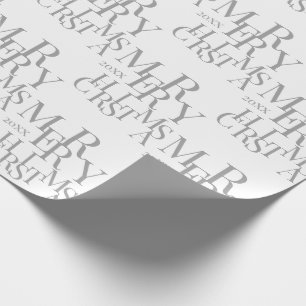 Modern Grey Minimalist Typography Merry Christmas Wrapping Paper