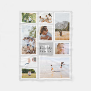 Modern Grey Monochrome Family Photo Collage Fleece Blanket