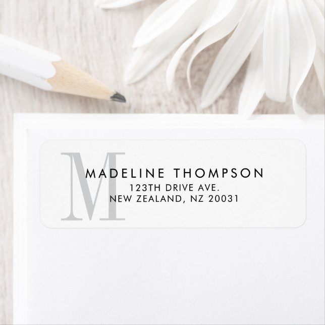 Modern Grey Monogram Address Return Address Label (Insitu)
