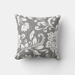 Modern Grey Monogram & Damask Throw Pillow