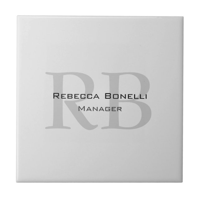 Modern Grey Monogram Manager Add Name Initials Ceramic Tile (Front)